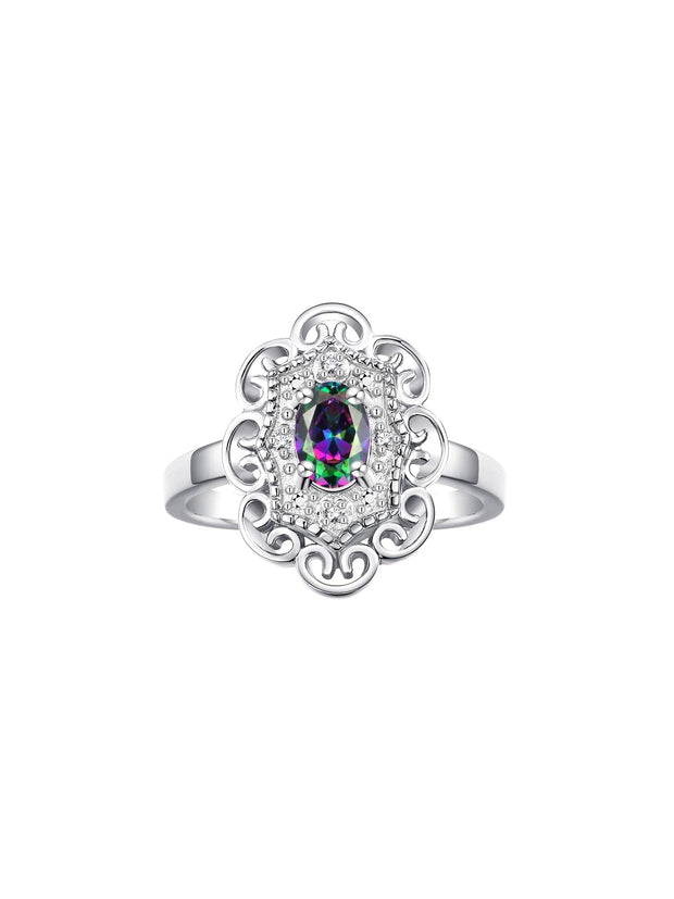 Rylos 14K White Gold Floral Designer Ring with 6X4MM Oval Gemstone & Sparkling Diamonds - Birthstone Jewelry for Women - Available in Sizes 5 to 10 Embrace Elegance!