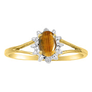 Rylos Rings For Women 14K Yellow Gold - Tiger Eye Ring 6X4MM Color Stone Gemstone Jewelry For Women Gold Ring