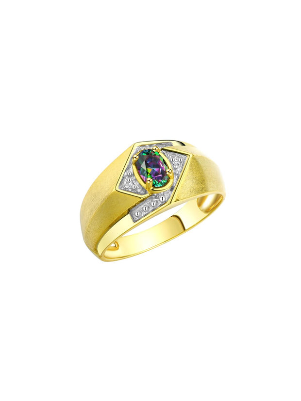 Rylos Men's Rings 14K Yellow Gold Ring: 6X4MM Oval Shape Gemstone & Sparkling Diamonds - Color Stone Birthstone Rings for Men in Gold, Available in Sizes 8-13