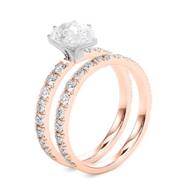 Rylos 14K White/Rose/Yellow Gold Pear Cut Engagement Ring + Wedding Band set | Certified Lab Grown Diamonds | VS-SI Quality | Available in Size 5-10