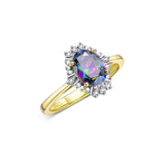 Rylos Ring showcasing a 7X5MM Oval Gemstone & Sparkling Diamonds - Exquisite Color Stone Jewelry for Women in Yellow Gold Plated Silver, Available in Sizes 5-10