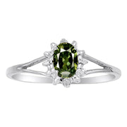 Rylos Rings For Women 14K White Gold - Diamond & Green Sapphire Ring 6X4MM Color Stone Gemstone Jewelry For Women Gold Ring