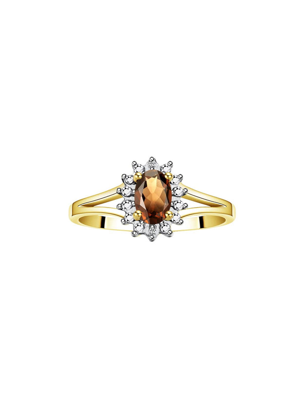 Rylos Halo Ring: Diamond Birthstone with 6X4MM Oval Gemstone - Women's Jewelry in Yellow Gold Plated Silver - Stunning Diamond Ring Sizes 5-10