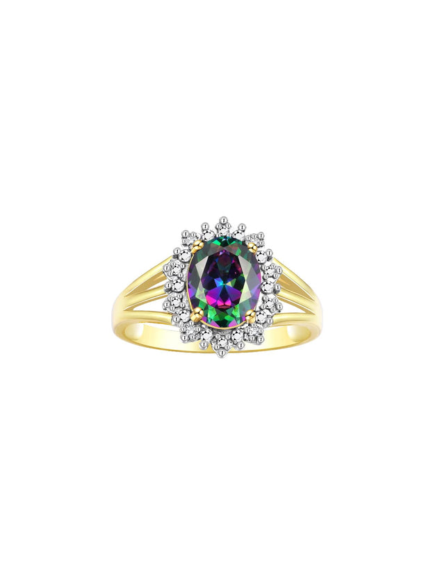 Rylos 14K Yellow Gold Ring: Princess Diana Inspired 9X7MM Gemstone and Dazzling Halo of Diamonds - Exquisite Jewelry for Women in Sizes 5-10