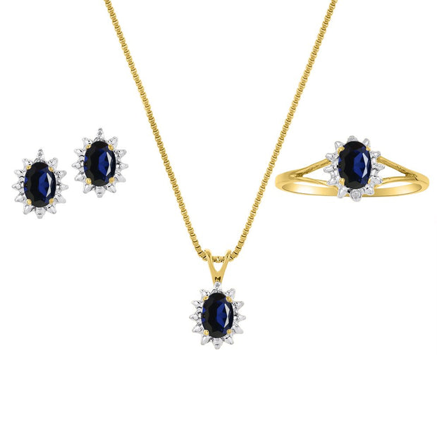 Rylos Matching Jewelry For Women 14K Yellow Gold - September Birthstone- Ring, Earrings & Necklace Sapphire 6X4MM Color Stone Gemstone Jewelry For Women Gold Jewelry