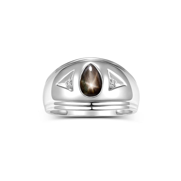 Rylos Men's Pear-Shaped Tear Drop Cabochon Gemstone & Diamond Ring Set in Sterling Silver  Elegant Men's Jewelry in Sizes 8-13