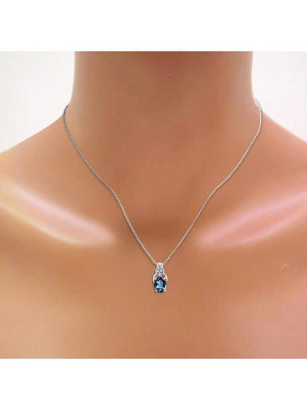 Rylos Sterling Silver Classic Designer Necklace: Gemstone & Diamond Pendant, 18" Chain, 9X7MM Birthstone, Elegant Women's Jewelry