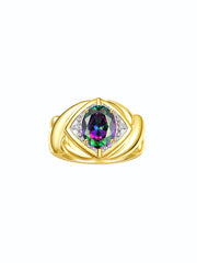 Rylos 14K Yellow Gold XOXO Hugs & Kisses Ring with 9X7MM Gemstone & Diamonds - Expressive Color Stone Jewelry for Women in Sizes 5-10