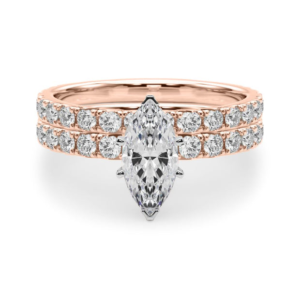 Rylos 14K White/Rose/Yellow Gold Marquise Cut Engagement Ring + Wedding Band set | Certified Lab Grown Diamonds | VS-SI Quality | Available in Size 5-10