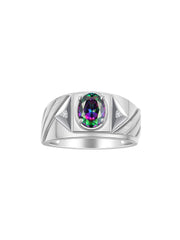 Rylos Men's Sterling Silver Designer Rings - Classic Style with 8x6MM Oval Gemstone & Diamond Accents - Birthstone Rings in Sizes 8-13