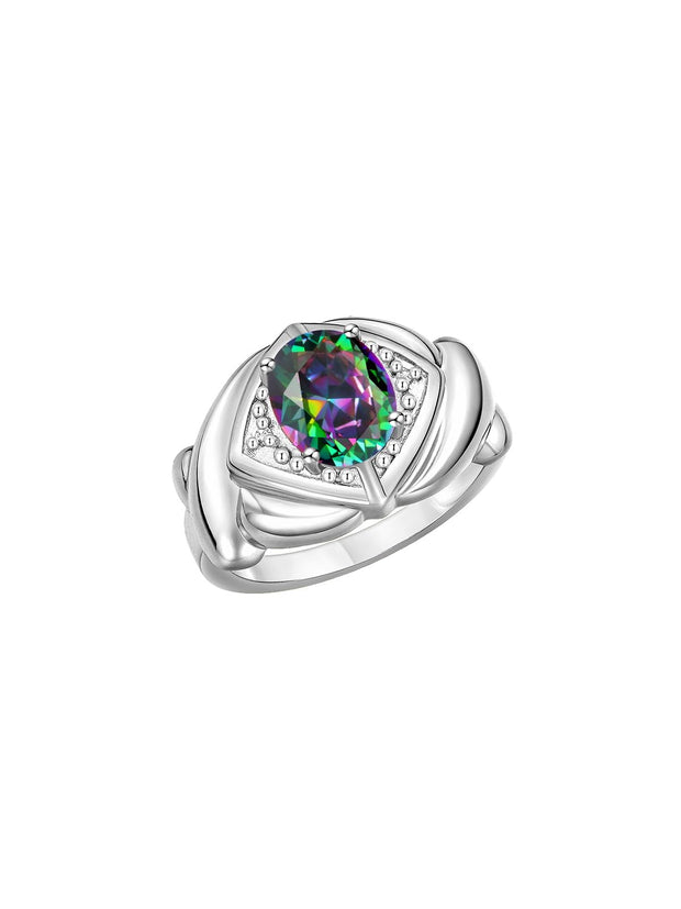 Rylos 14K White Gold XOXO Hugs & Kisses Ring with 9X7MM Gemstone & Diamonds - Expressive Color Stone Jewelry for Women in Sizes 5-10