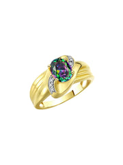 Rylos Ring with Oval 9X7MM Gemstone & Diamonds - Classic Design Gem Jewelry for Women in Yellow Gold Plated Silver, Available in Sizes 5-10