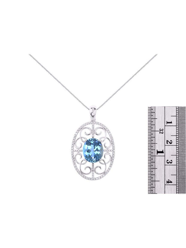 Rylos 14K White Gold Halo Designer Style Necklace: Gemstone & Diamond Pendant, 18" Chain, 12X10MM, Women's Elegant Jewelry