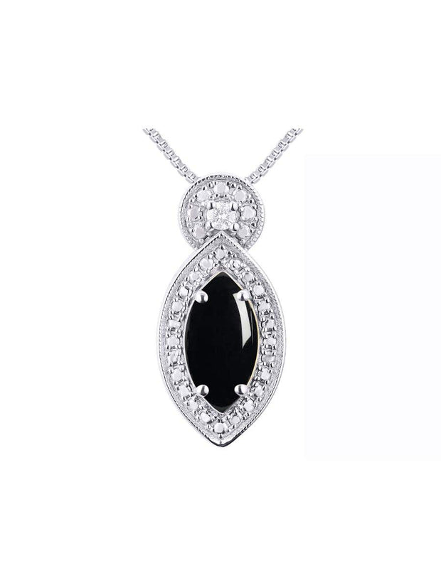 Rylos Sterling Silver Designer Necklace: Marquise Gemstone & Diamond Pendant, 18" Chain, 10X5MM Birthstone, Women's Elegant Jewelry