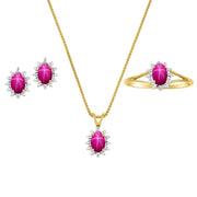 Rylos Matching Jewelry For Women 14K Yellow Gold - Diamond & Star Ruby- Ring, Earring & Pendant Necklace 6X4MM Color Stone Gemstone Jewelry For Women Gold Jewelry