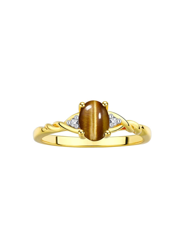 Rylos Yellow Gold Plated Silver Classic Birthstone Ring - 7X5MM Oval Gemstone & Diamonds - Women's Jewelry, Sizes 5-10