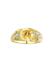 Rylos Men's Rings Classic Designer Style 8X6MM Oval Gemstone & Diamond Ring - Color Stone Birthstone Yellow Gold Plated Silver Ring for Men, Sizes 8-13.