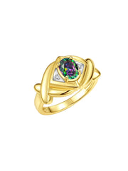 Rylos Hugs & Kisses XOXO Ring with 7X5MM Gemstone & Diamonds - Birthstone Jewelry for Women in Yellow Gold Plated Silver, Sizes 5-10