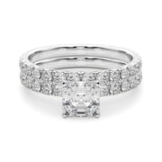 Rylos 1.5 Carat 14K White Gold Cushion Cut Engagement Ring + Wedding Band | Certified Lab Grown Diamonds | VS-SI Quality | Size 7