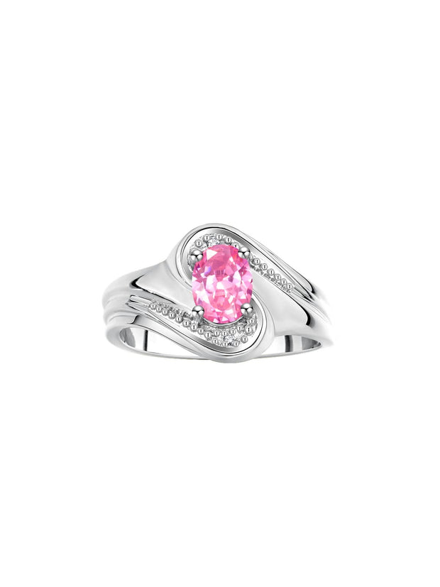 Rylos Designer Swirl Style Ring Sterling Silver 925 : 7X5MM Oval Gemstone & Diamond Accent - Birthstone Jewelry for Women - Available in Sizes 5-10.