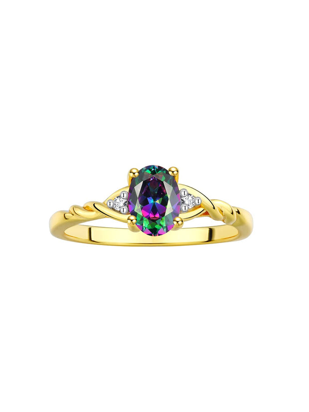 Rylos Yellow Gold Plated Silver Classic Birthstone Ring - 7X5MM Oval Gemstone & Diamonds - Women's Jewelry, Sizes 5-10