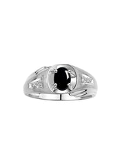 Rylos Men's Rings Classic Designer Style 8X6MM Oval Gemstone & Diamond Ring - Color Stone Birthstone Sterling Silver Ring for Men, Sizes 8-13.