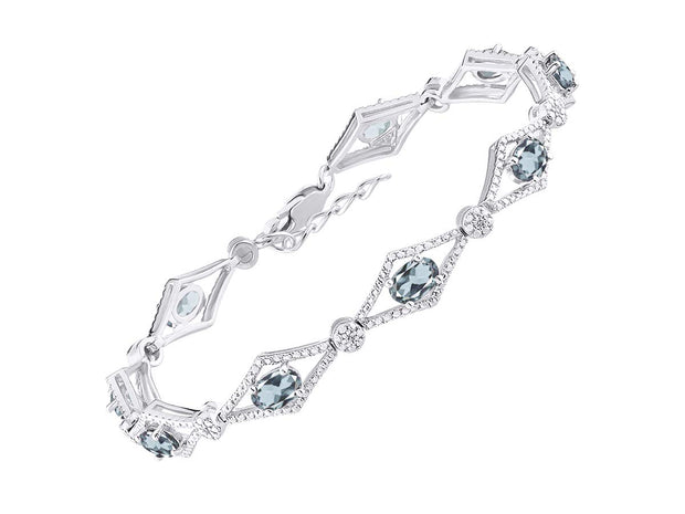 Rylos Women's 925 Sterling Silver Tennis Bracelet - Gemstone & Diamonds - Adjustable to Fit 7-8" Wrist - 9 Beautiful 6X4MM Birthstone Options - Stunning Jewelry for Women - Friendship Bracelets