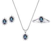 Rylos Matching Jewelry For Women 14K White Gold - June Birthstone- Ring, Earrings & Necklace Simulated Alexandrite 6X4MM Color Stone Gemstone Jewelry For Women Gold Jewelry