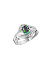 Rylos 14K White Gold Ring Designer Swirl Style : 7X5MM Oval Gemstone & Diamond Accent - Birthstone Jewelry for Women - Available in Sizes 5-10.