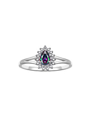 Rylos Halo Ring: Diamonds, 6X4MM Pear-Shaped Gemstone - Women's Color Stone Birthstone Jewelry - Elegant Sterling Silver Ring Sizes 5-10