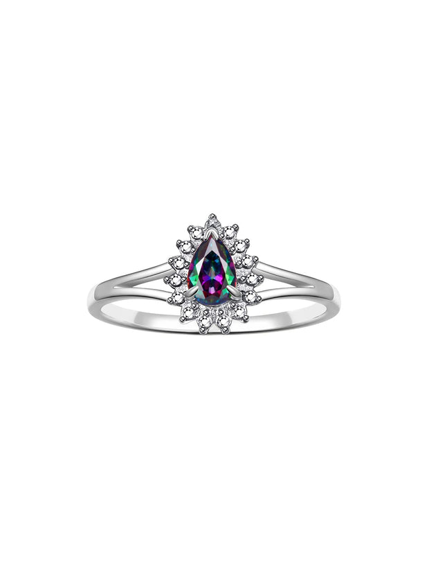 Rylos 14K White Gold Halo Ring: Diamonds & 6X4MM Pear-Shaped Gemstone - Women's Jewelry - Elegant Diamond Ring Sizes 5-10