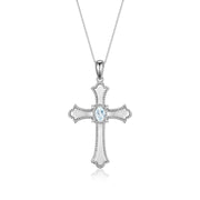 Rylos 14K White Gold Cross Necklace with Gemstones, Diamonds & 18 Chain - 6X4MM Birthstone Pendant for Women - Elegant Diamond Jewelry