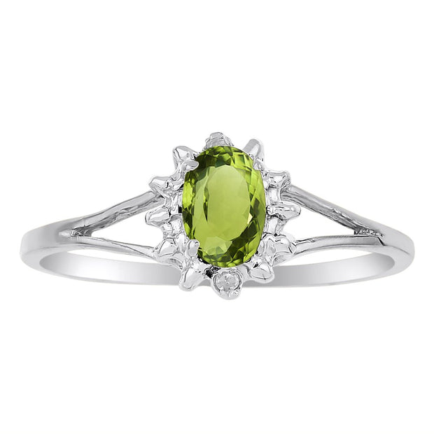 Rylos Rings For Women 14K White Gold - August Birthstone Ring Peridot 6X4MM Color Stone Gemstone Jewelry For Women Gold Ring