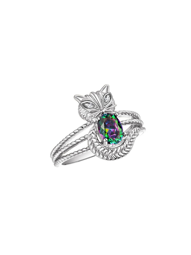 Rylos CAT Ring: 7X5MM Oval Gemstone & Diamonds - Sterling Silver Birthstone Jewelry for Women - Sizes 5-13 Available.