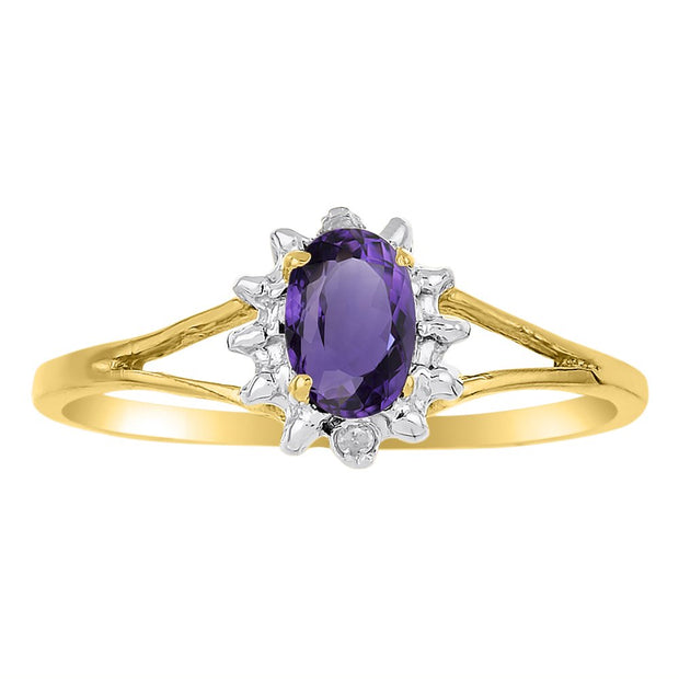 Rylos Matching Jewelry For Women 14K Yellow Gold - February Birthstone- Ring, Earrings & Necklace Amethyst 6X4MM Color Stone Gemstone Jewelry For Women Gold Jewelry