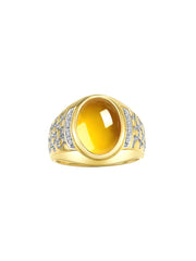 Rylos Men's Nugget Ring in Yellow Gold Plated Silver Cabochon Gemstone and Diamonds in Sizes 8-13.