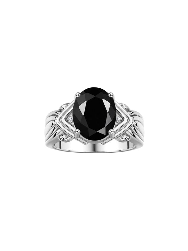 Rylos Ring with 12X10MM Gemstone & Diamonds – Striking Ring for Middle or Pointer Finger – Elegant Sterling Silver Jewelry for Women – Available in Sizes 5-13