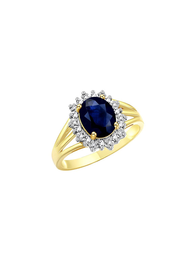 Rylos 14K Yellow Gold Ring: Princess Diana Inspired 9X7MM Gemstone and Dazzling Halo of Diamonds - Exquisite Jewelry for Women in Sizes 5-10