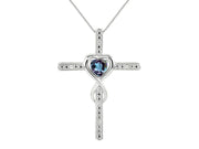 Rylos Heart Gemstone & Diamond Cross Necklace. 6MM Birthstone. 18" Chain. Elegant Jewelry for Women - Sterling Silver