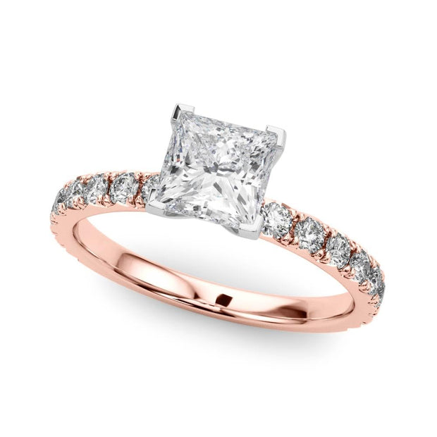 Rylos 14K Rose Gold Engagement Ring 1 Carat Size 7 Princess center Cut Lab Grown Diamond Center for Women