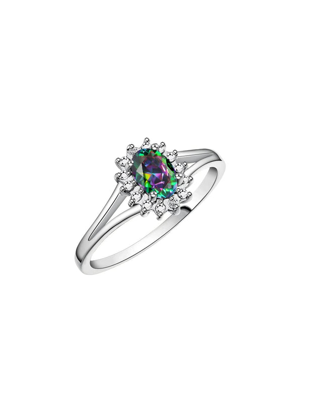 Rylos Halo Ring: Diamond Birthstone with 6X4MM Oval Gemstone - Women's Jewelry in Sterling Silver - Stunning Diamond Ring Sizes 5-10