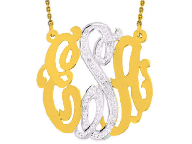 RYLOS Necklaces For Women Gold Necklaces for Women & Men 14K White Gold or Yellow Gold Monogram Diamond Necklace Personalized 38mm Special Order, Made to Order Large Necklace