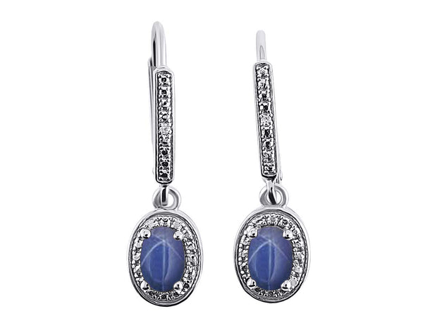 RYLOS Women's 14K White Gold Dangling Earrings - Oval Shape Gemstone & Diamonds - 6X4MM Birthstone Earrings - Exquisite Color Stone Jewelry