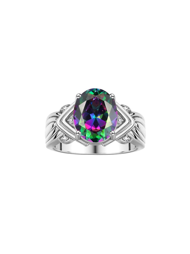 Rylos Ring with 12X10MM Gemstone & Diamonds – Striking Ring for Middle or Pointer Finger – Elegant Sterling Silver Jewelry for Women – Available in Sizes 5-13