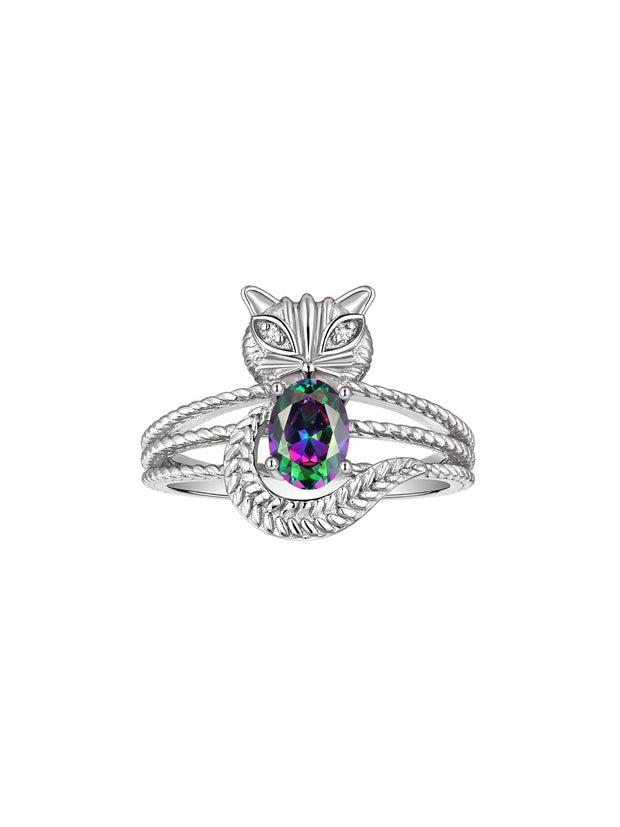 Rylos 14K White Gold CAT Ring: Oval 7X5MM Gemstone & Sparkling Diamonds - Birthstone Jewelry for Women - Sizes 5-13 Available