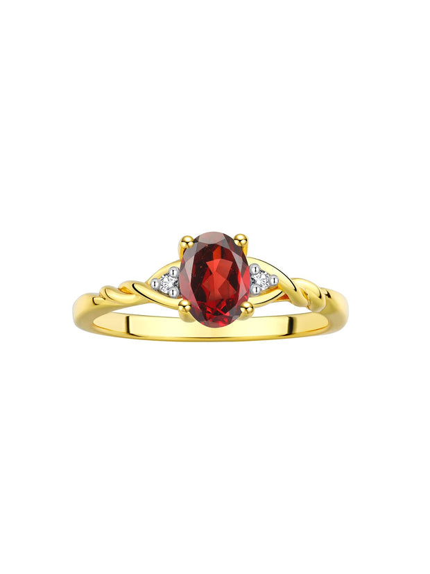 Rylos Yellow Gold Plated Silver Classic Birthstone Ring - 7X5MM Oval Gemstone & Diamonds - Women's Jewelry, Sizes 5-10