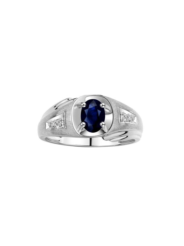 Rylos Men's Rings Classic Designer Style 8X6MM Oval Gemstone & Diamond Ring - Color Stone Birthstone Sterling Silver Ring for Men, Sizes 8-13.