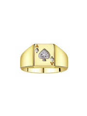 Rylos Gambling Rings Designer Ring: Lucky Ace of Spades Poker Ring with Diamond - Yellow Gold Plated Sterling Silver Ring, Sizes 6-13. Perfect Pinky Ring Choice!