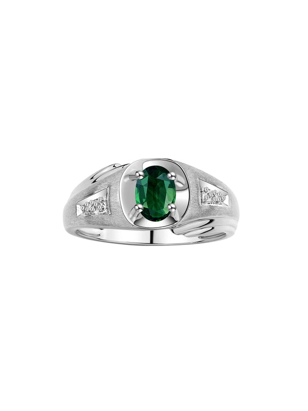 Rylos Men's Rings Classic Designer Style 8X6MM Oval Gemstone & Diamond Ring - Color Stone Birthstone Sterling Silver Ring for Men, Sizes 8-13.