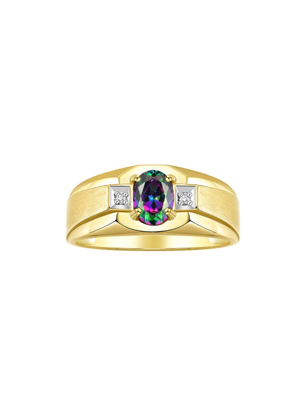 Rylos Men's Rings 14K Yellow Gold Classic 7X5MM Oval Gemstone & Sparkling Diamond Designer Ring - Color Stone Birthstone Rings for Men, Available in Gold, Sizes 8-13.